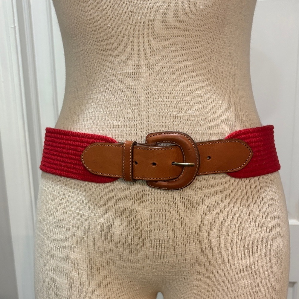 Lands End sz S red cloth and leather wide belt